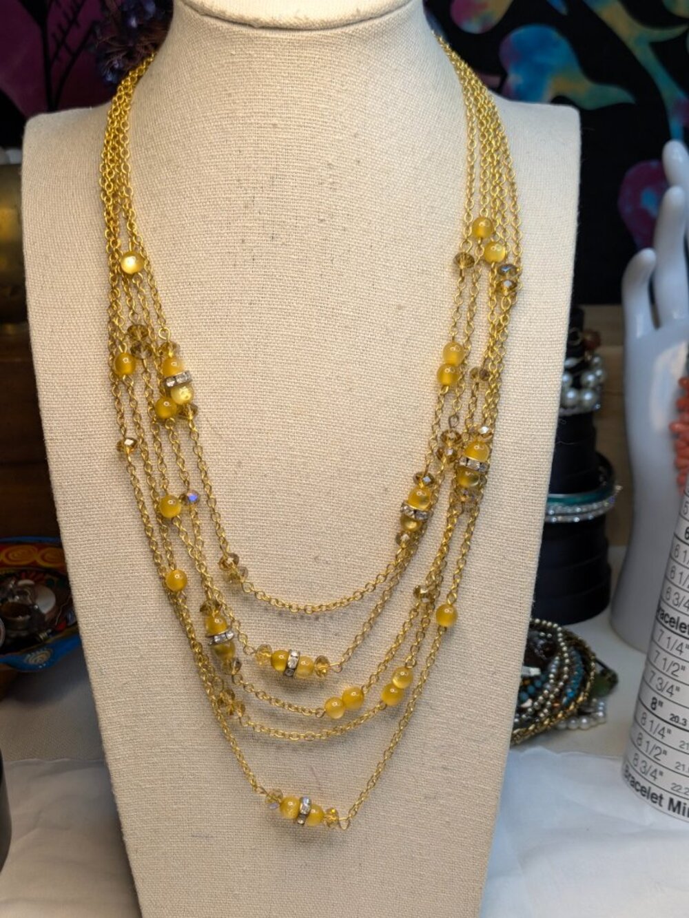 Coldwater Creek Multi‑Layer Gold Tone Necklace with Yellow Cat’s Eye